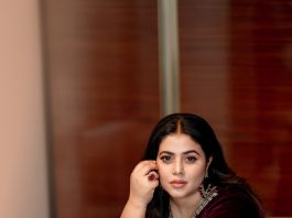 Shamna Kasim shamna kasim in full length deep plum or burgundy velvet kaftan or long kurta silhouette design photos