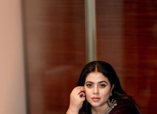 Shamna Kasim shamna kasim in full length deep plum or burgundy velvet kaftan or long kurta silhouette design photos