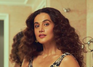 taapsee pannu in bodycon short dress with curly hair style photos