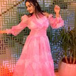 aditi ravi in rose colour long frock design from western lady outfit photos