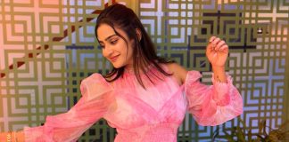 Aditi Ravi aditi ravi in rose colour long frock design from western lady outfit photos