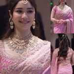 sara tendulkar at arjun tendulkar wedding in pink saree photos