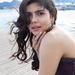 kalyani priyadarshan in fish cut bodycon gown in double colour shade photos-005