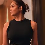 nayanthara in checks printed skirt with crop top photos-003