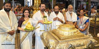 Golden Crown Offered to Lord Guruvayurappan by Nandilath Group Owner Gopu Nandilath