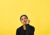 Aishwarya Rajesh aishwarya rajesh in Modern Black Pant Suit Ensemble paired with bright orange pointed heels for contrast