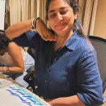 manjima mohan in classic button down long sleeved shirt in a rich navy blue shade