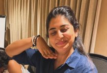 manjima mohan in classic button down long sleeved shirt in a rich navy blue shade