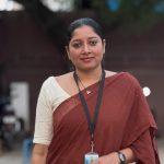 actress anumol in brown cotton saree with contrast blouse ideas photos
