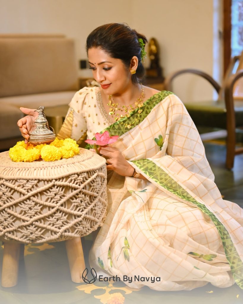 celebrities onam outfit ideas onam saree by Earthbynavya actress navya nair photos