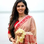 gayathri suresh in beige cotton saree with red floral embroidery along the border photos