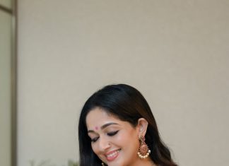 kavya madhavan in Off white raditional Kerala inspired modern Saree hand embroidered Matching cream colored elbow length blouse