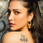 shruti haasan in Strapless Black Lace Evening floor length Gown photos