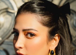 shruti haasan in Strapless Black Lace Evening floor length Gown photos
