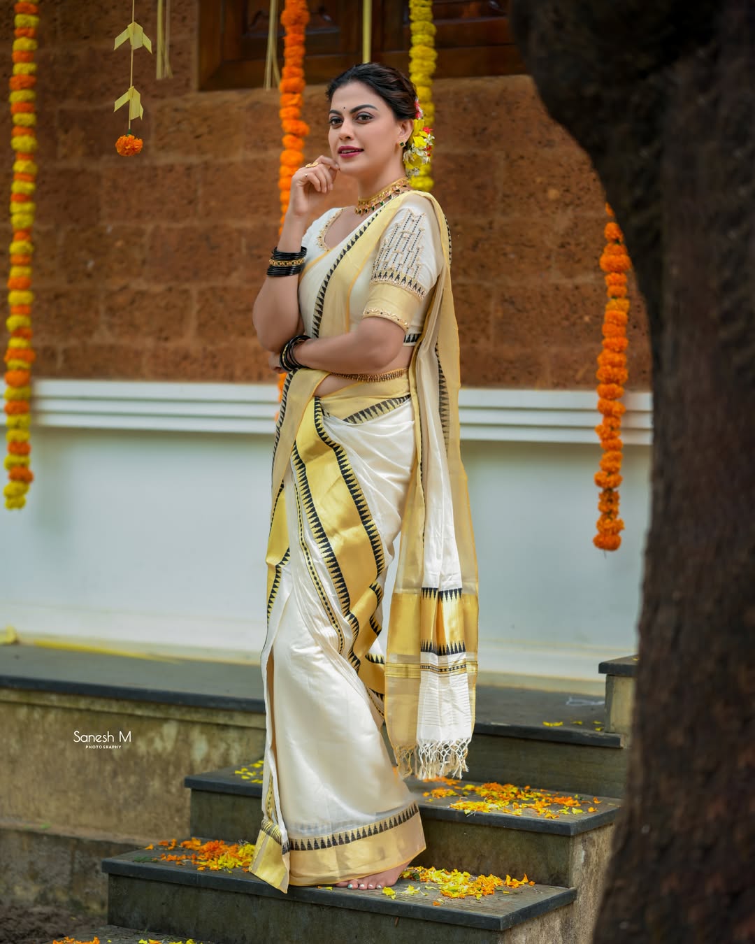 Onam saree twirl pose idea for Instagram reels and photos