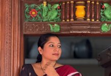 actress anumol wearing trending saree combos photos