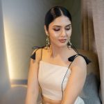 gayathri suresh in structured cropped corset style bodice in off white handloom cotton or linen designed with a straight square neckline