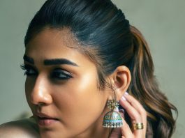 Nayantara nayanthara in full white sleeveless churidar with matching jimikki styling ideas photos
