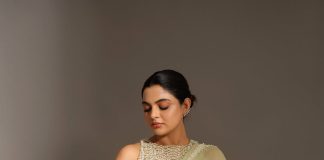 Nikhila Vimal nikhila vimal in pista green party wear saree with heavy work blouse photos
