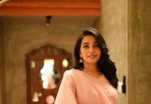 rajisha vijayan in Pastel Pink straight cut churidar Hand Painted botanical design and Straight cut pink matching pants pics