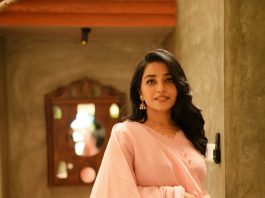 Rajisha Vijayan rajisha vijayan in Pastel Pink straight cut churidar Hand Painted botanical design and Straight cut pink matching pants pics
