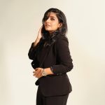 rajisha vijayan in contemporary piece tailored pantsuit ensemble with black structured single breasted blazer