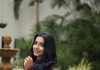 rajisha vijayan in deep purple long Anarkali kurta featuring a high round neck full length fitted sleeves dress photos
