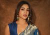 samyuktha menon in Rich royal blue silk blend saree with Deep clean cut plunged V neckline designed blouse photos