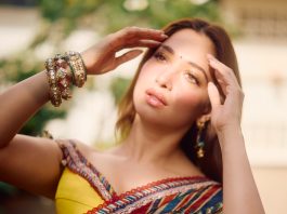Tamanna Bhatia tamanna in yellow saree with red border vvaan launch look photo