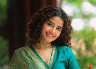 Anupama Parameshwaran anupama parameswaran in teal blue green long fitted top blouse V neckline and elbow length sleeves with patterned cuffs Lehenga Set photos