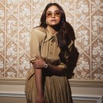 keerthy suresh in Vintage style tint sunglasses with gold wire frames photos