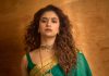 keerthy suresh in green saree akka movie promotion look images