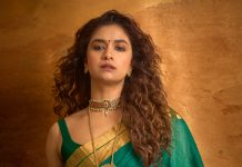 keerthy suresh in green saree akka movie promotion look images