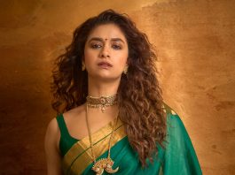 keerthy suresh in green saree akka movie promotion look images