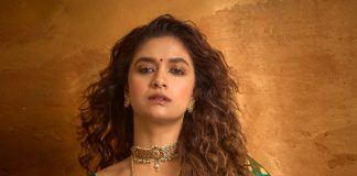 keerthy suresh in green saree akka movie promotion look images