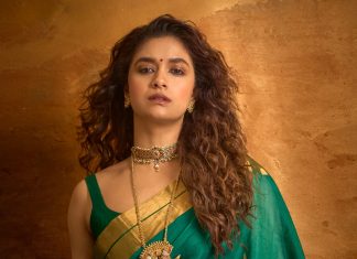 keerthy suresh in green saree akka movie promotion look images