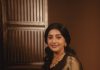 meera jasmin in cream colored silk saree featuring a rich contrast dark brown border and pallu photos