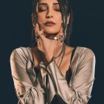 shruti haasan in Metallic Draped Maxi Dress Layered Innerwear Gothic glam edgy fusion formal wear photos