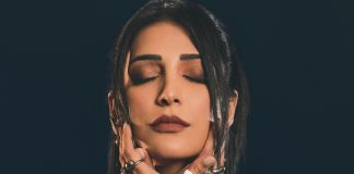 shruti haasan in Metallic Draped Maxi Dress Layered Innerwear Gothic glam edgy fusion formal wear photos