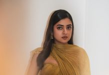 nazriya fahad in scene movie launch event viral chartreuse ruched outfit images
