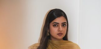 Nazriya Nazim nazriya fahad in scene movie launch event viral chartreuse ruched outfit images