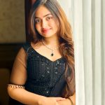 shaalin zoya in dark party wear out with net sleeves design photos